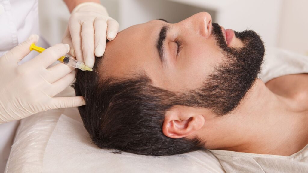 PRP treatment on hair of a male patient