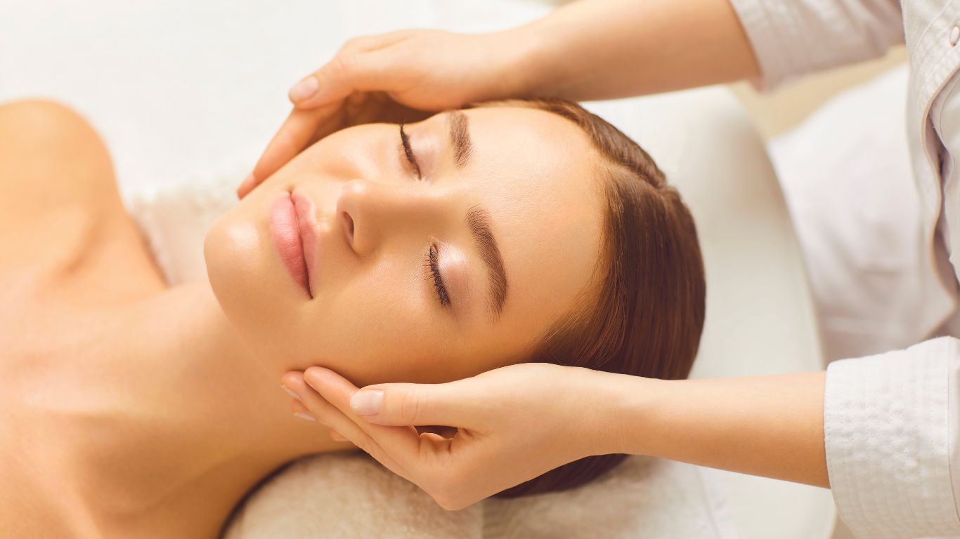 facial treatment on a relaxed young woman